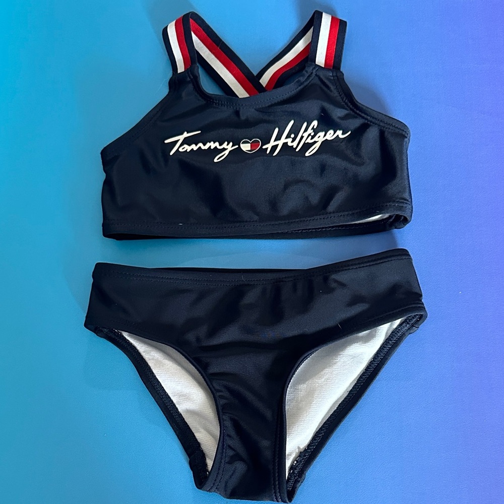 Tommy Hilfiger Navy Bikini with Red and White Straps for a toddler girl